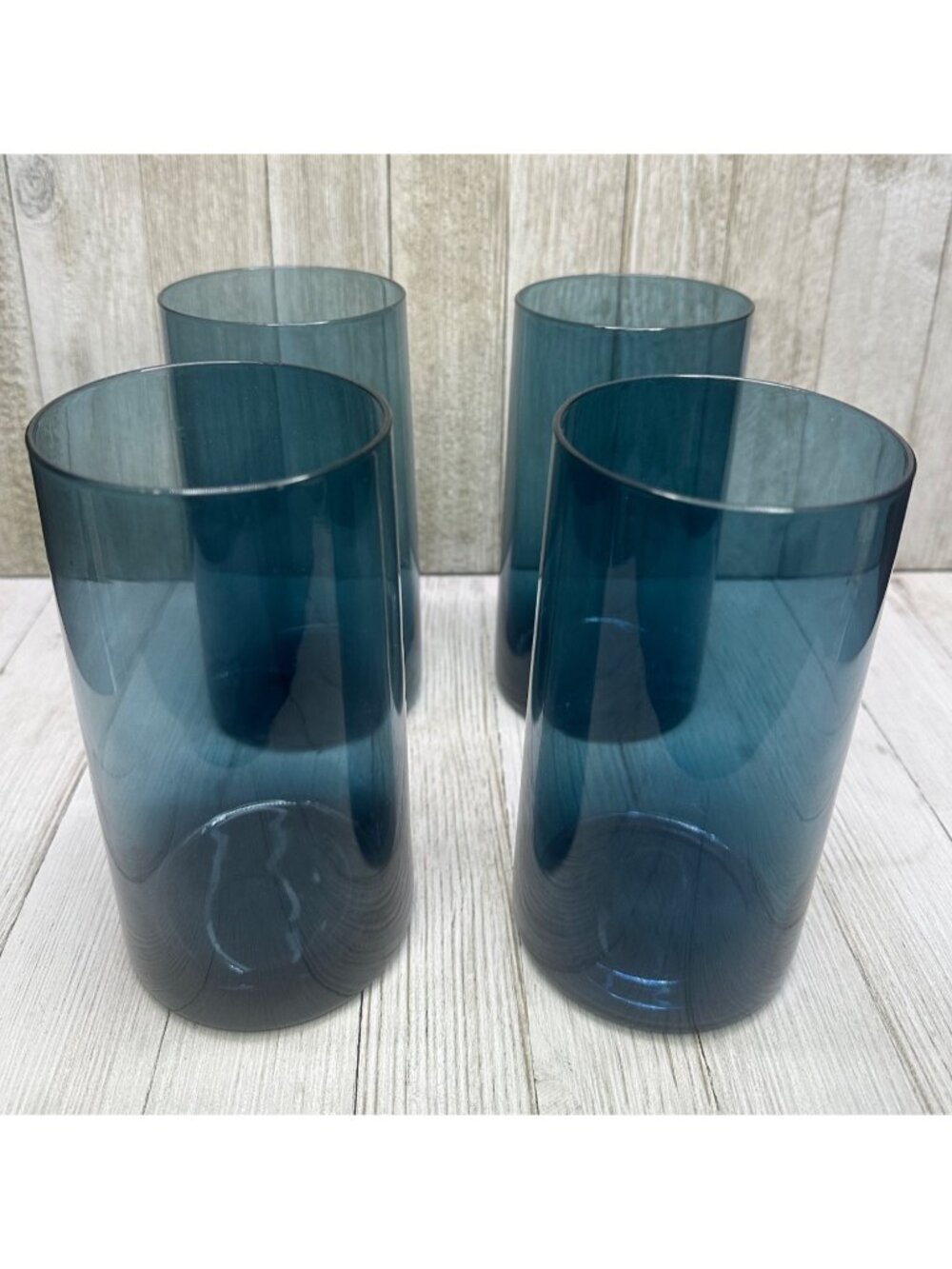 Vtg Tumbler Drinking Glasses Steel Blue Cylindrical Shaped Drinkware 6.5" Set 4